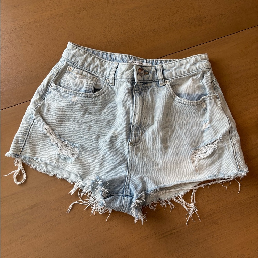 Garage Distressed Light Blue Denim Shorts